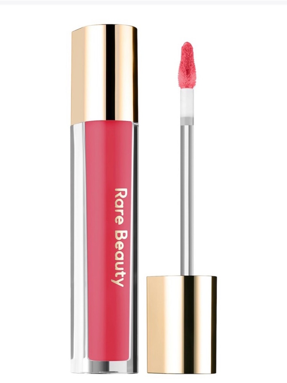 Rare Beauty NEARLY ROSE Lip Gloss in Bright Rose Pink with Gold Cap